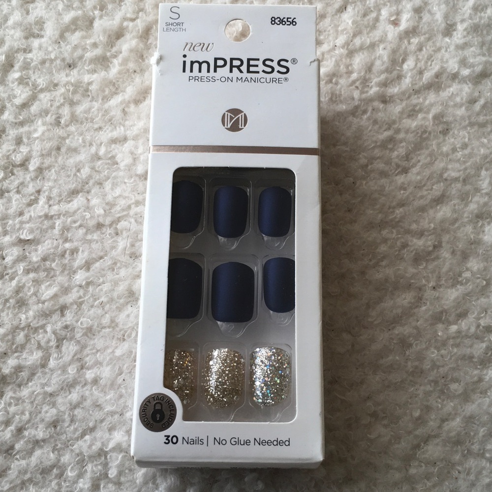 imPRESS Navy Matte & Gold Glitter Press-On Nails
